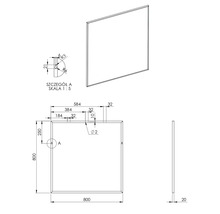 Desen tehnic al unei plăci dreptunghiulare cu dimensiuni.