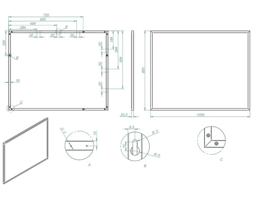 Desen tehnic al unui dreptunghi cu dimensiuni