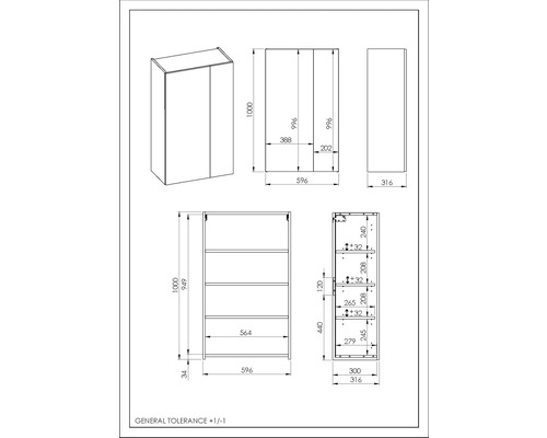 Desen tehnic al unui dulap cu dimensiuni