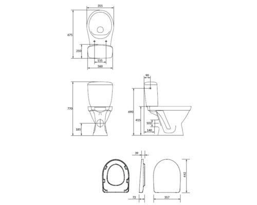 Desen tehnic al unui WC stativ cu dimensiuni