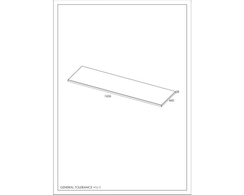 Desen tehnic al unui blat de masă cu dimensiunile 1606 x 460 x 28 milimetri.