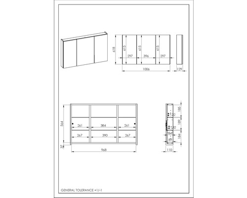 Desen tehnic al unei oglinzi cu dimensiuni