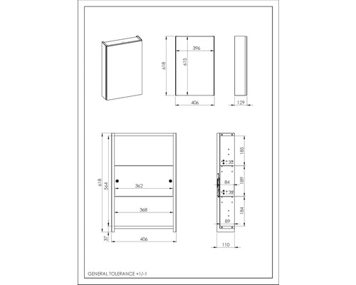 Desen tehnic al unui dulap cu oglindă pentru baie cu dimensiuni