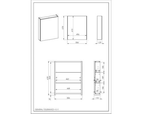 Desen tehnic al unui dulap de perete cu dimensiuni