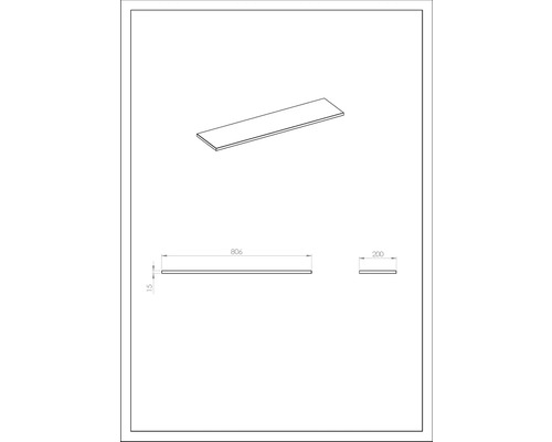 Desen tehnic al unei plăci cu dimensiunile 806 x 200 x 15 milimetri.