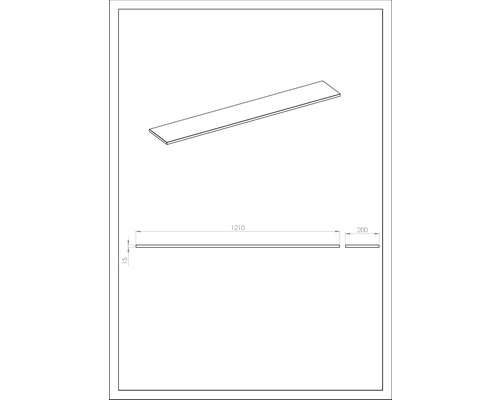 Desen tehnic al unei plăci cu dimensiunile de 1210 x 200 x 15 milimetri