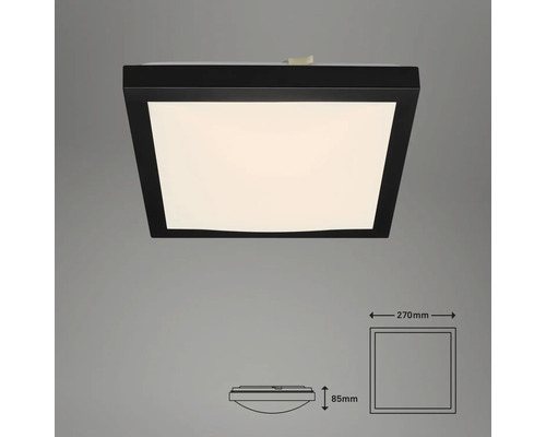 Plafonieră pătrată cu dimensiuni: 270 mm lățime și 85 mm înălțime.
