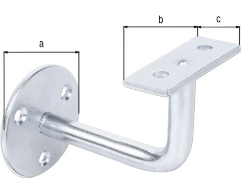 Suport metalic pentru balustradă cu dimensiunile a, b și c.