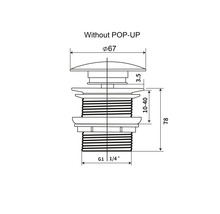 Desen tehnic al unei supape de scurgere fără funcție pop-up cu indicații de dimensiune