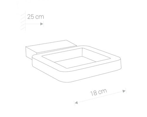 Ilustrație a unei tăvițe pentru săpun cu dimensiunile de 25 pe 18 centimetri.