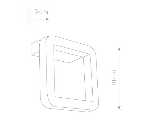 Desen al unei lămpi de perete pătrate cu dimensiunile 18 x 9 cm