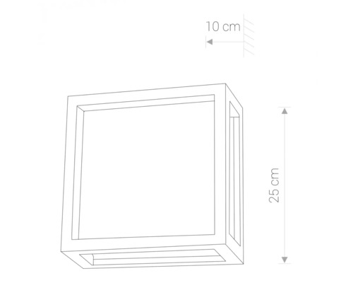 Lumină de perete pătrată cu dimensiunile 25 x 25 x 10 cm