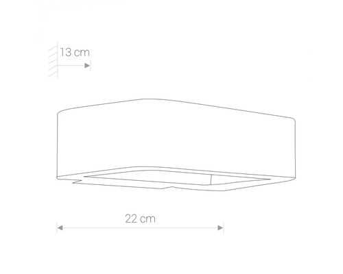 Schiță a unei lămpi de perete cu dimensiunile de 22 pe 13 centimetri.