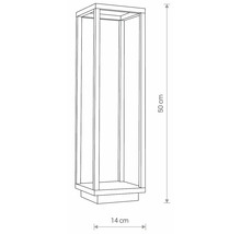 Desenul unei lămpi de exterior, de 50 cm înălțime și 14 cm lățime.