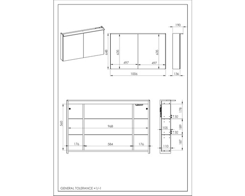 Desen tehnic al unui dulap de baie cu dimensiuni