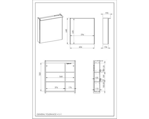 Desen tehnic al unui dulap de baie cu dimensiuni