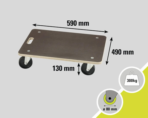 Rotițe pentru mobilă cu dimensiunile 590 mm x 490 mm și o capacitate portantă de 300 kg.
