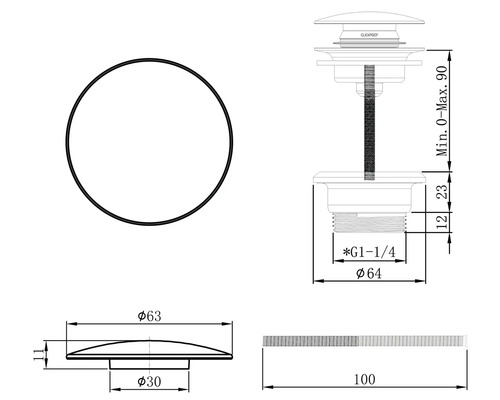 Desen tehnic al unei supape de scurgere cu dimensiuni