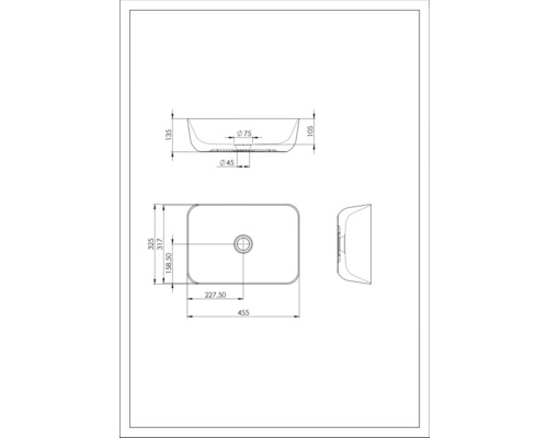 Desen tehnic al unei chiuvete de blat cu dimensiuni