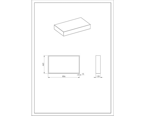 Desen tehnic al unei oglinzi cu dimensiunile 806 x 460 x 120 mm.