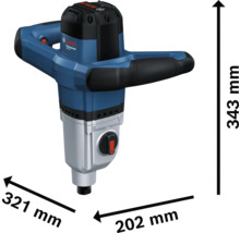 Mixer Bosch Professional cu dimensiunile 343 mm înălțime, 321 mm lățime și 202 mm adâncime.