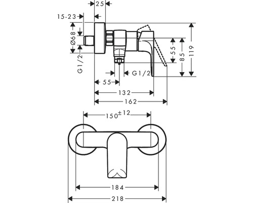 Desen tehnic al unui robinet cu dimensiuni