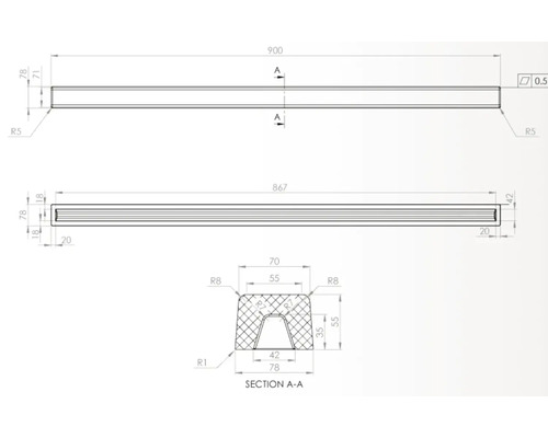 Desen tehnic al unui profil cu dimensiuni