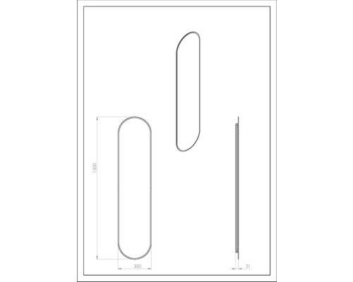 Desen tehnic al unui încălzitor de prosoape cu dimensiunile 1500 x 350 x 31 mm.