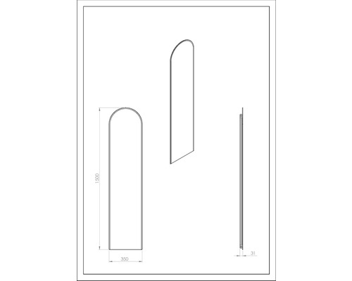 Schiță a unei oglinzi arcuite cu dimensiuni