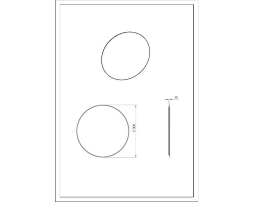 Desen tehnic al unei oglinzi rotunde cu un diametru de 800 milimetri și o adâncime de 30 milimetri.