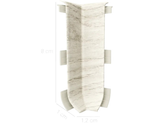 Colț interior din plastic cu dimensiunile de 8 cm înălțime, 1 cm lățime și 1,2 cm lungime