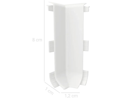 Element de colț din plastic cu dimensiunile de 8 cm înălțime, 1 cm lățime și 1,2 cm lungime