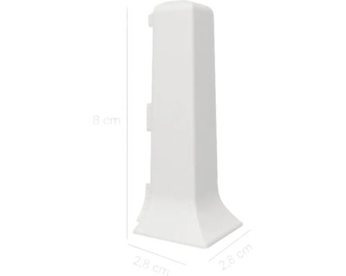 Profil de colț din plastic cu dimensiunile 8 cm x 2,8 cm x 2,8 cm