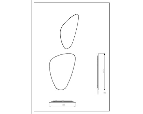 Desen tehnic al unei oglinzi cu dimensiunile 955 x 685 mm