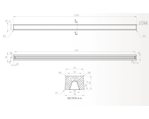 Desen tehnic al unui profil de drenaj cu indicarea dimensiunilor