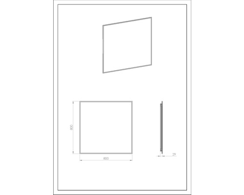 Desen tehnic al unei oglinzi, pătrat, 800 x 800 mm