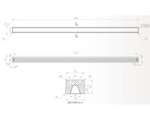 Desen tehnic al unui profil cu dimensiuni