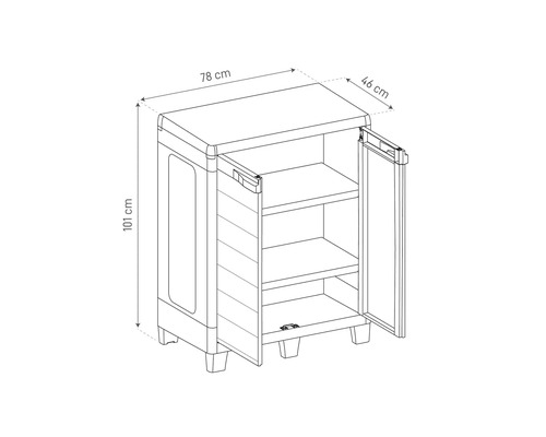 Imagine a unui dulap din plastic cu dimensiunile 78 x 46 x 101 cm