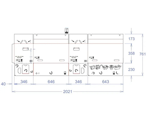 Desen tehnic al unui ambalaj cu dimensiuni