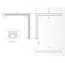 Desen tehnic al unui profil în formă de L cu dimensiuni
