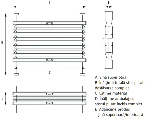 Jaluzea plisată (plisse) Soluna tensionată lateral, model fagure, 40x130 cm