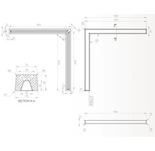 Desen tehnic al unui profil de colț cu dimensiuni
