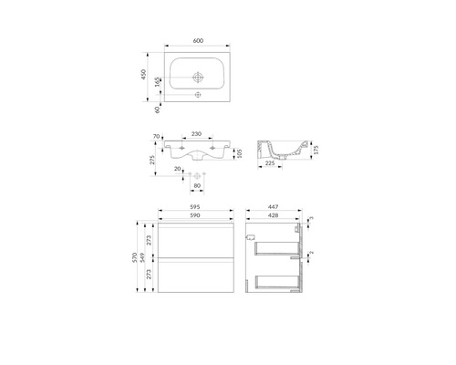 Desen tehnic dulap inferior lavoar cu dimensiuni