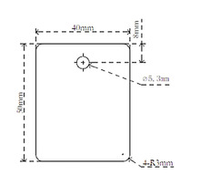 Desen tehnic al unei plăci cu dimensiunile de 50 pe 40 de milimetri și o alezare cu diametrul de 5,3 milimetri