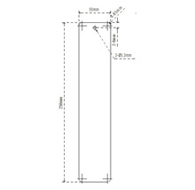 Desen tehnic cu dimensiunile unui produs: 250 mm lungime, 50 mm lățime, găuri cu diametrul de 5,3 mm.
