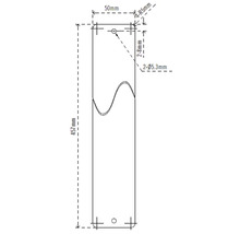 Desen tehnic al unei componente de 457 milimetri lungime, cu găuri și specificații de dimensiuni