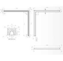 Desen tehnic al unui profil unghiular cu dimensiuni