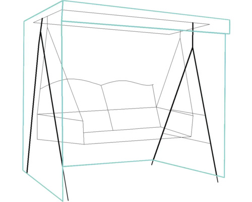 Schiță a unui balansoar de grădină cu acoperiș