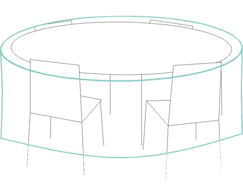 Schiță a unei mese rotunde cu scaune și husă de protecție