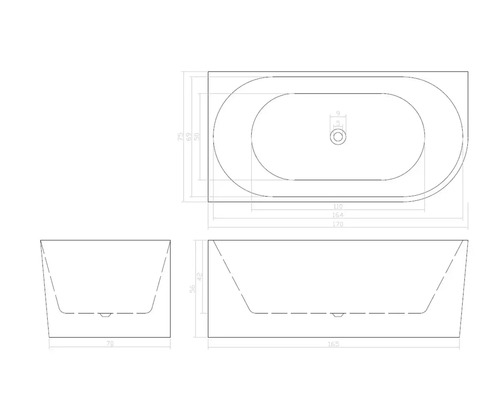 Desen tehnic al unei căzi de baie cu dimensiuni